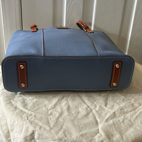 Dooney & Bourke Slate Blue Pebbled Leather Tote with Brown Handles - Picture 6 of 6